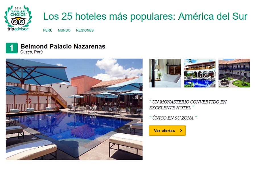 Tripadvisor: siete hoteles de Perú destacan entre los 25 mejores de Sudamérica
