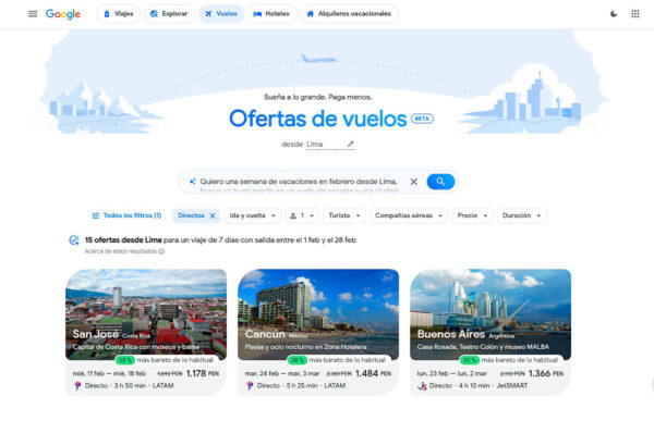 Google lanza “Ofertas de Vuelos” para planificar viajes con IA